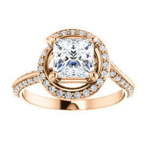 Cubic Zirconia Engagement Ring- The Karly (Customizable Princess Cut Design with Bypass Halo and 3-sided Artisan Pavé Band)