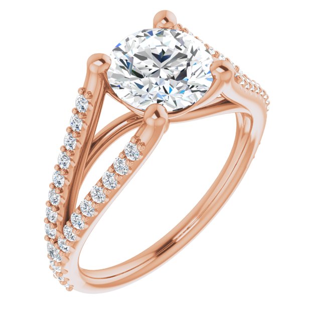 10K Rose Gold Customizable Cathedral-raised Round Cut Center with Exquisite Accented Split-band