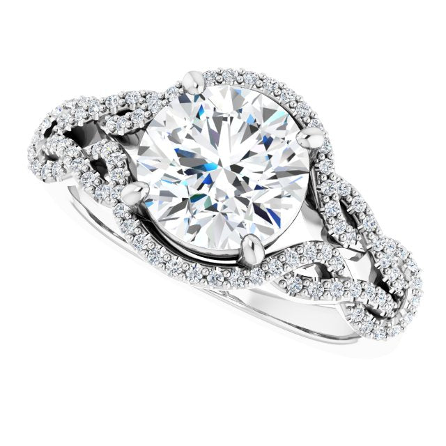 Cubic Zirconia Engagement Ring- The Montana (Customizable Round Cut Design with Intricate Over-Under-Around Pavé Accented Band)