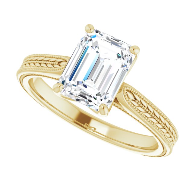 Cubic Zirconia Engagement Ring- The Dulcia (Customizable Radiant Cut Solitaire with Wheat-inspired Band)