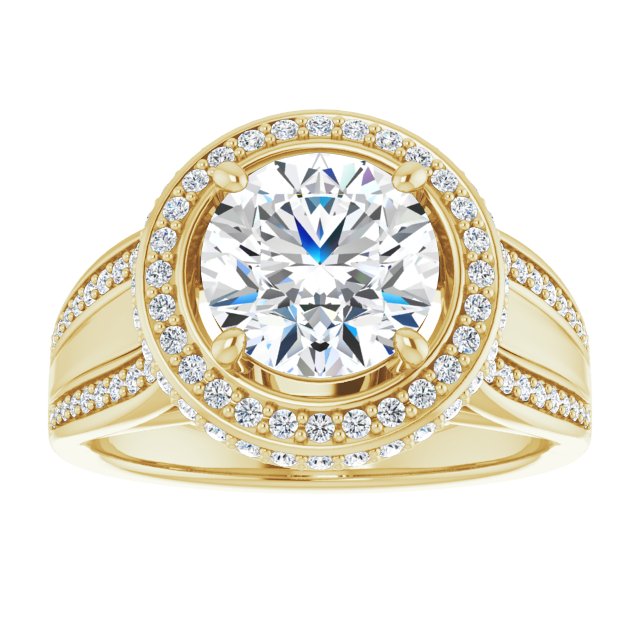 Cubic Zirconia Engagement Ring- The Deena (Customizable Halo-style Round Cut with Under-halo & Ultra-wide Band)