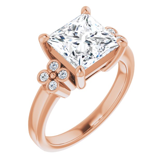 10K Rose Gold Customizable 9-stone Design with Princess/Square Cut Center and Complementary Quad Bezel-Accent Sets