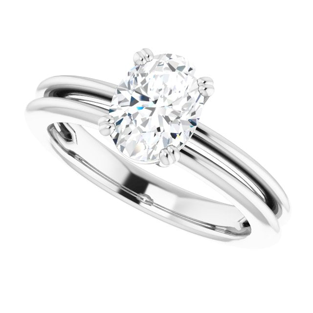 Cubic Zirconia Engagement Ring- The Evie (Customizable Oval Cut Solitaire with Grooved Band)