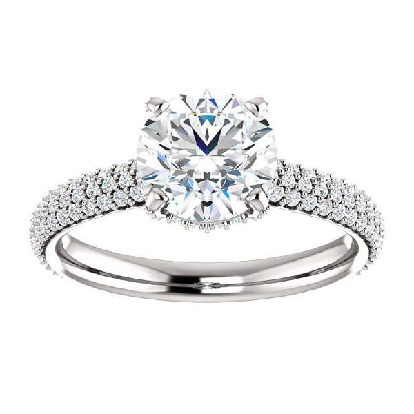 Cubic Zirconia Engagement Ring- The Fatima (Customizable Round Cut Center with Triple Pavé Band)