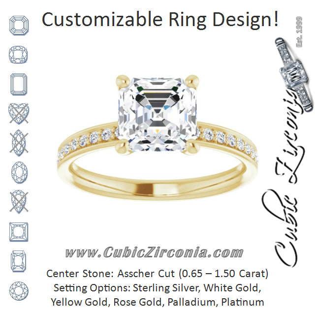 Cubic Zirconia Engagement Ring- The Helena (Customizable Classic Prong-set Asscher Cut Design with Shared Prong Band)