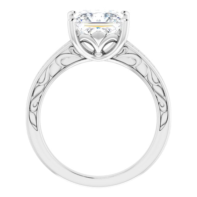 Cubic Zirconia Engagement Ring- The Shariya (Customizable Princess/Square Cut Solitaire with Organic Textured Band and Decorative Prong Basket)