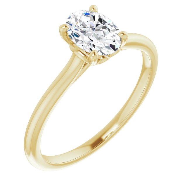 10K Yellow Gold Customizable Cathedral-style Oval Cut Solitaire with Decorative Heart Prong Basket