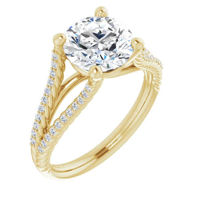 14K Yellow Gold Customizable Round Cut Style with Split Band and Rope-Pavé