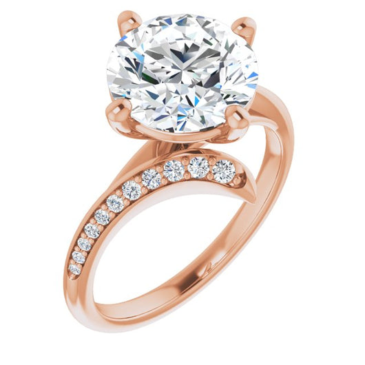 14K Rose Gold Customizable Round Cut Style with Artisan Bypass and Shared Prong Band