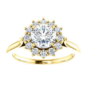 Cubic Zirconia Engagement Ring- The Kirsten (Customizable Round Cut with Large Cluster-Accent Crown-Supported Halo)