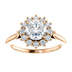 Cubic Zirconia Engagement Ring- The Kirsten (Customizable Round Cut with Large Cluster-Accent Crown-Supported Halo)