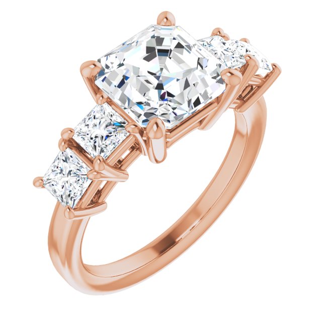 10K Rose Gold Customizable 5-stone Asscher Cut Style with Quad Princess-Cut Accents