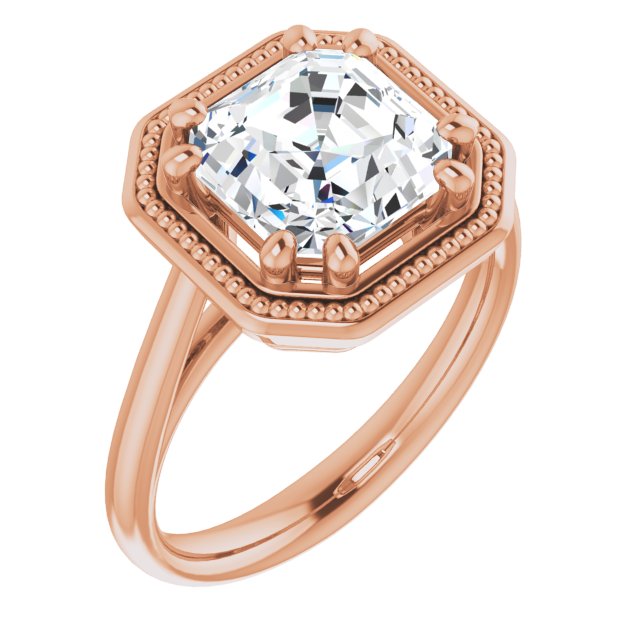 10K Rose Gold Customizable Asscher Cut Solitaire with Metallic Drops Halo Lookalike