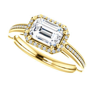 Cubic Zirconia Engagement Ring- The Letitia (Customizable Cathedral-set Emerald Cut Halo Style with Pavé Band)