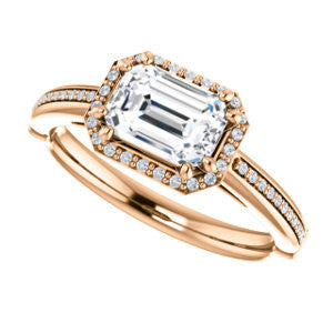 Cubic Zirconia Engagement Ring- The Letitia (Customizable Cathedral-set Emerald Cut Halo Style with Pavé Band)