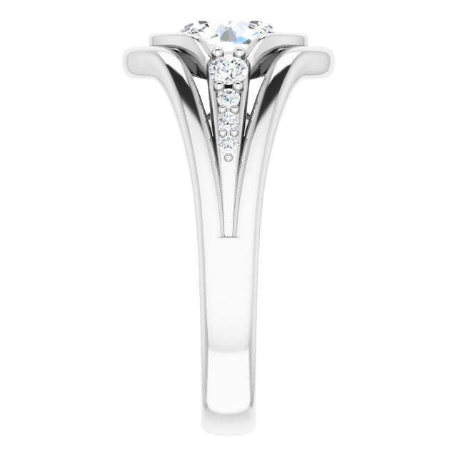 Cubic Zirconia Engagement Ring- The Naira (Customizable 9-stone Round Cut Design with Bezel Center, Wide Band and Round Prong Side Stones)