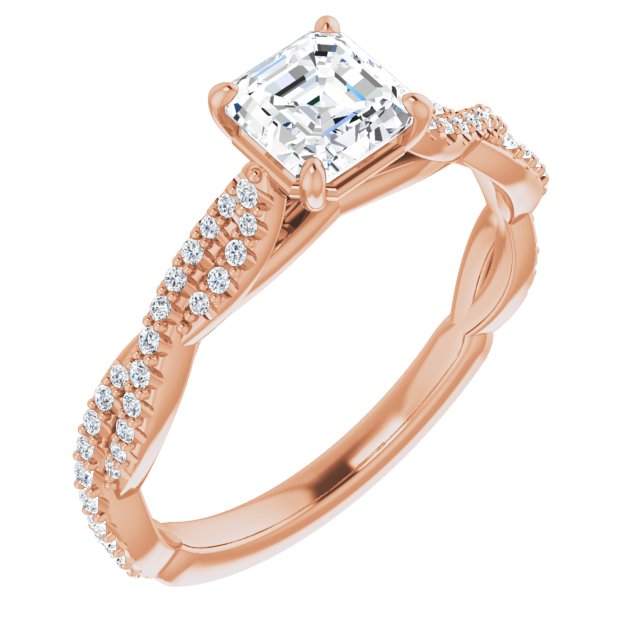 10K Rose Gold Customizable Asscher Cut Style with Thin and Twisted Micropavé Band