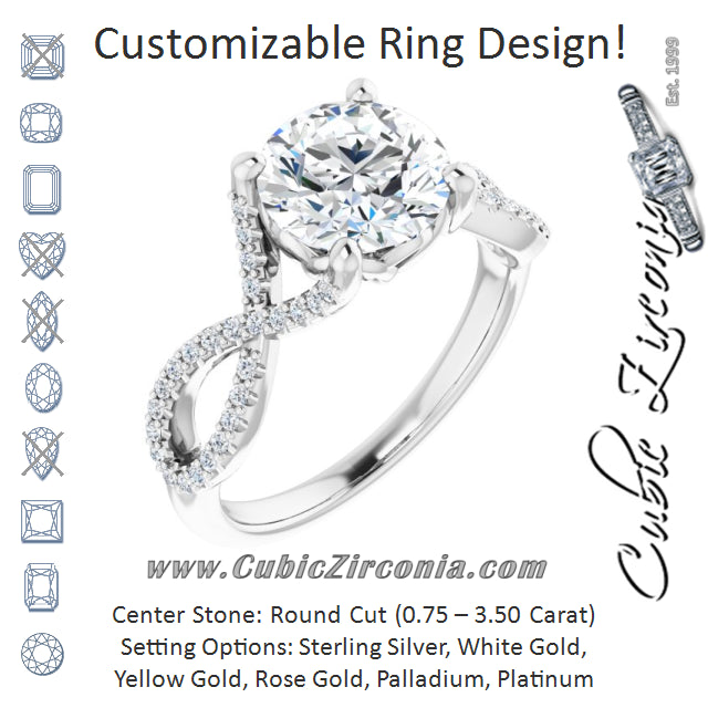 Cubic Zirconia Engagement Ring- The Venus (Customizable Round Cut Design with Twisting Infinity-inspired, Pavé Split Band)
