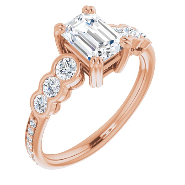 10K Rose Gold Customizable Emerald/Radiant Cut 7-stone Style Enhanced with Bezel Accents and Shared Prong Band