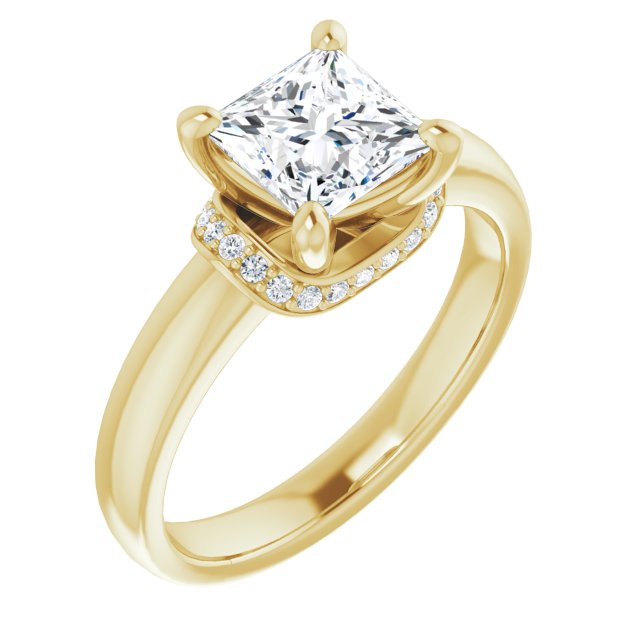 10K Yellow Gold Customizable Princess/Square Cut Style featuring Saddle-shaped Under Halo