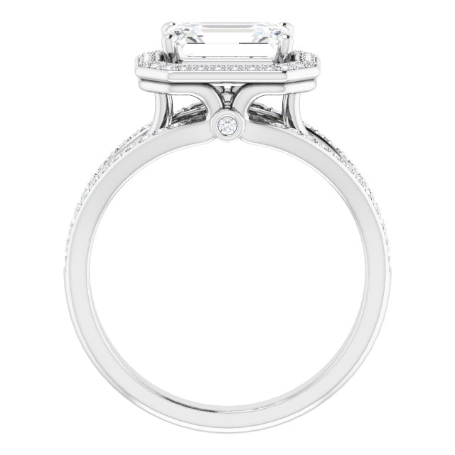 Cubic Zirconia Engagement Ring- The Hanna Jo (Customizable High-set Radiant Cut Design with Halo, Wide Tri-Split Shared Prong Band and Round Bezel Peekaboo Accents)