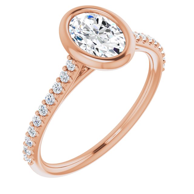 10K Rose Gold Customizable Bezel-set Oval Cut Style with Ultra-thin Pavé-Accented Band