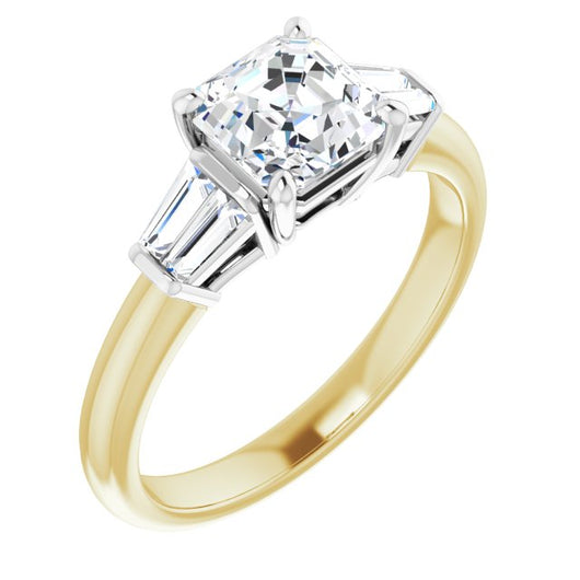 14K Yellow & White Gold Customizable 5-stone Asscher Cut Style with Quad Tapered Baguettes