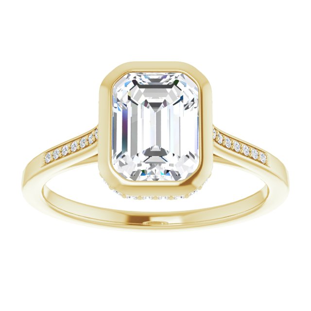 Cubic Zirconia Engagement Ring- The Adalynn (Customizable Cathedral-Bezel Emerald Cut Style with Under-halo and Shared Prong Band)