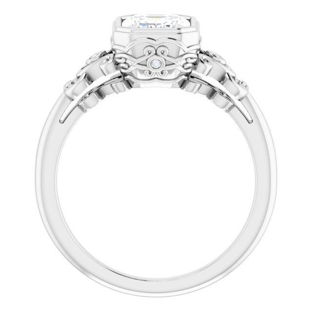 Cubic Zirconia Engagement Ring- The Viridiana (Customizable 5-stone Design with Radiant Cut Center and Quad Round-Bezel Accents)