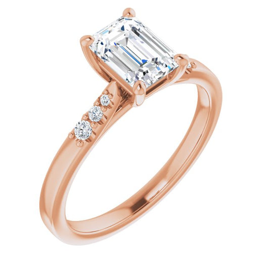 10K Rose Gold Customizable 7-stone Emerald/Radiant Cut Cathedral Style with Triple Graduated Round Cut Side Stones