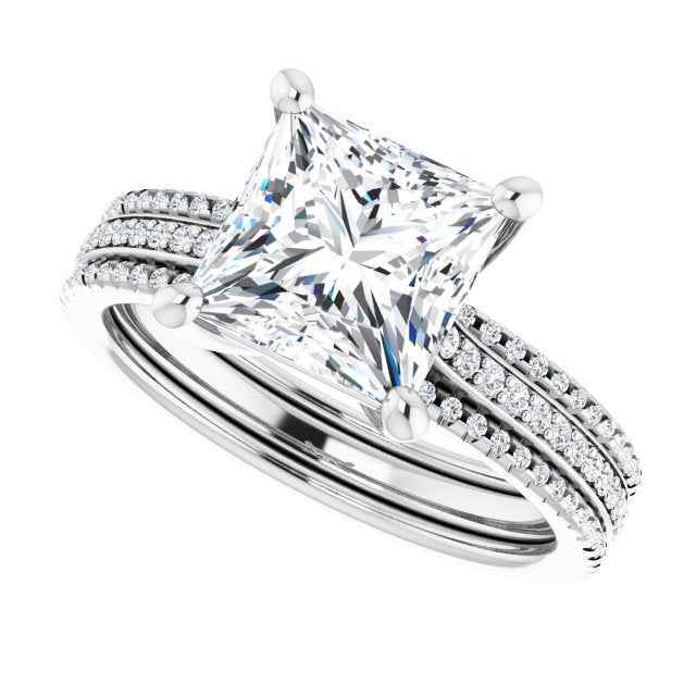 Cubic Zirconia Engagement Ring- The Isidora (Customizable Princess/Square Cut Center with Wide Pavé Accented Band)