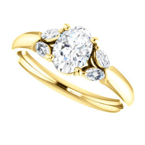 Cubic Zirconia Engagement Ring- The Leeanne (Customizable 5-stone Design with Oval Cut Center and Marquise Accents)