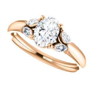 Cubic Zirconia Engagement Ring- The Leeanne (Customizable 5-stone Design with Oval Cut Center and Marquise Accents)