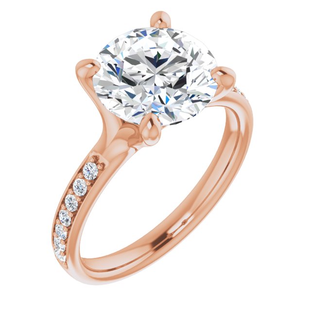 10K Rose Gold Customizable Heavy Prong-Set Round Cut Style with Round Cut Band Accents