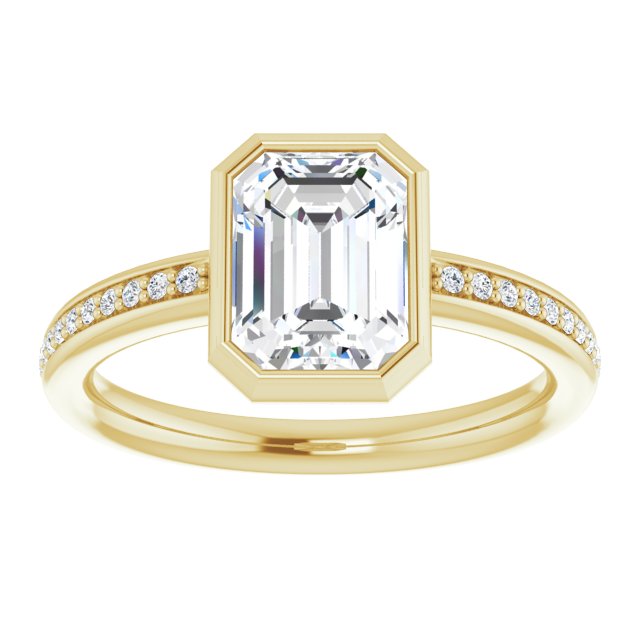 Cubic Zirconia Engagement Ring- The Greta (Customizable Bezel-Set Radiant Cut Center with Thin Shared Prong Band)