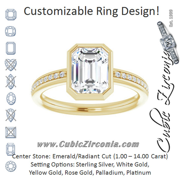 Cubic Zirconia Engagement Ring- The Greta (Customizable Bezel-Set Radiant Cut Center with Thin Shared Prong Band)