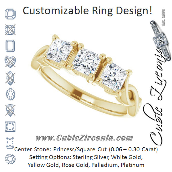 Cubic Zirconia Engagement Ring- The Maria José (Customizable Triple Princess/Square Cut Design with Twisting Infinity Split Band)