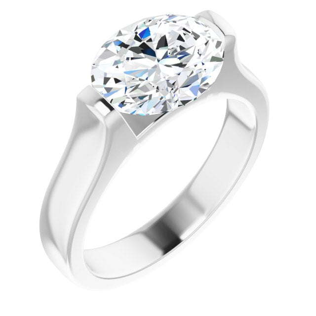 10K White Gold Customizable Bar-set Oval Cut Solitaire