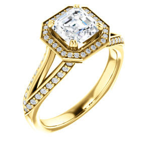 Cubic Zirconia Engagement Ring- The Loren (Customizable Asscher Cut Halo Design featuring Three-sided Twisting Pavé Split Band)