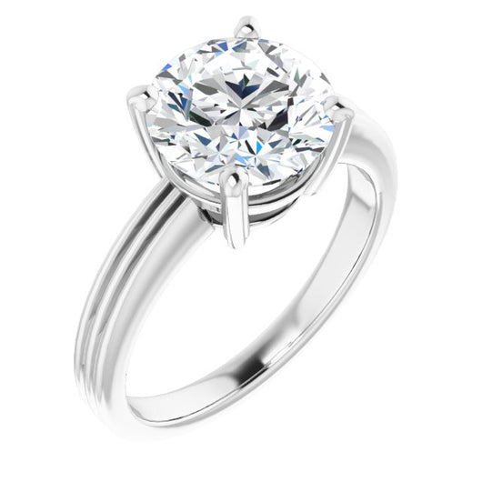 10K White Gold Customizable Round Cut Solitaire with Double-Grooved Band
