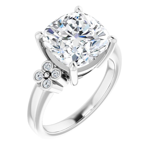 10K White Gold Customizable 9-stone Design with Cushion Cut Center and Complementary Quad Bezel-Accent Sets