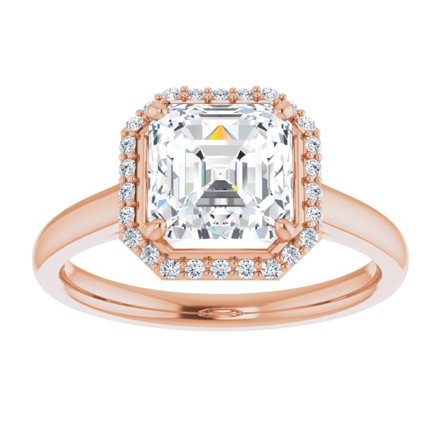 Cubic Zirconia Engagement Ring- The Amber (Customizable Halo-Styled Cathedral Asscher Cut Design)