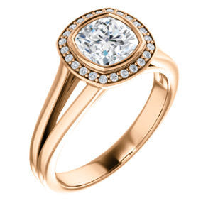 Cubic Zirconia Engagement Ring- The Blondie (Customizable Bezel-set Cathedral-style Cushion Cut with Halo Style and V-Split Band)