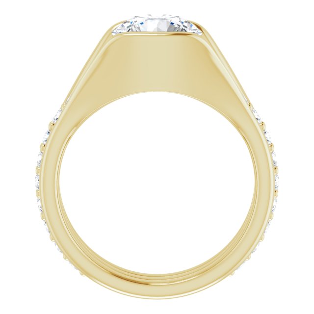 Cubic Zirconia Engagement Ring- The Hillary (Customizable Bezel-set Round Cut Style with Thick Pavé Band)