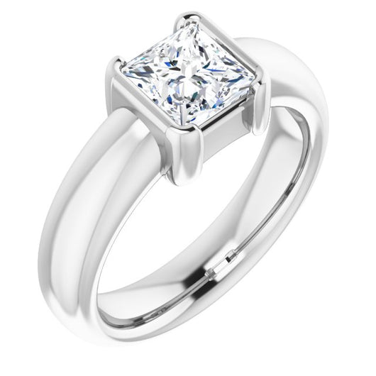 10K White Gold Customizable Bezel-set Princess/Square Cut Solitaire with Thick Band