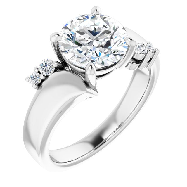 14K White Gold Customizable 5-stone Round Cut Style featuring Artisan Bypass