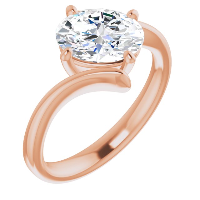 10K Rose Gold Customizable Oval Cut Solitaire with Thin, Bypass-style Band