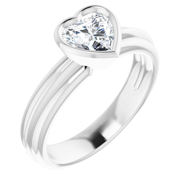 10K White Gold Customizable Bezel-set Heart Cut Solitaire with Grooved Band
