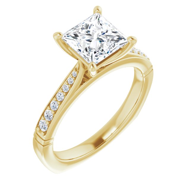 10K Yellow Gold Customizable Princess/Square Cut Design with Tapered Euro Shank and Graduated Band Accents