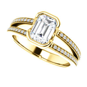 Cubic Zirconia Engagement Ring- The Monami (Customizable Bezel Radiant Cut with Split-pavé Band Accents & Euro Shank)